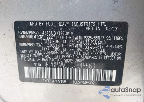 2013 Subaru Xv Crosstrek 2.0I Premium из США, поврежденный, VIN JF2GPAWC1D2848563